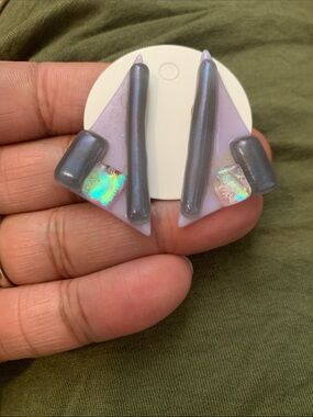 Vintage Lavender Iridescent Geometric Statement Earrings